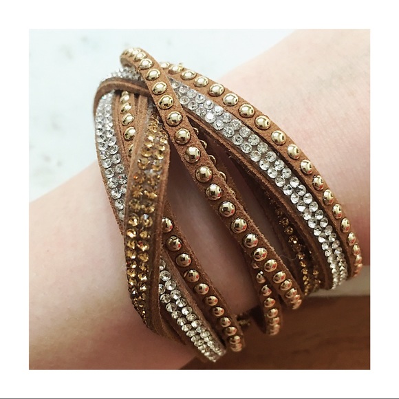 Brown Faux Leather Studded Wrap Bracelet - Picture 3 of 5